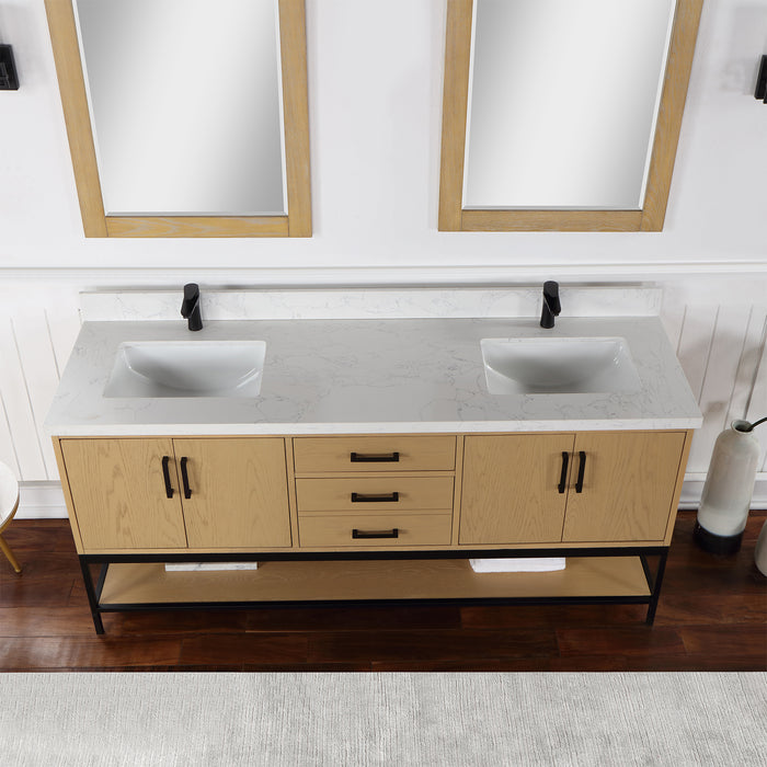 Altair Design Wildy 72"" Double Bathroom Vanity Set in Washed Oak with Grain White Composite Stone Countertop