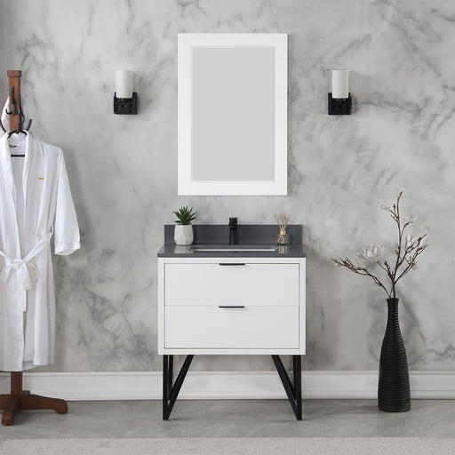 Altair Design Helios 30"" Single Bathroom Vanity in White with Concrete Gray Composite Stone Countertop