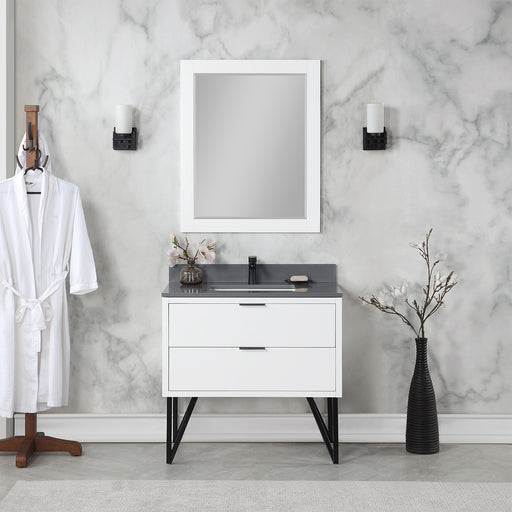 Altair Design Helios 36"" Single Bathroom Vanity in White with Concrete Gray Composite Stone Countertop