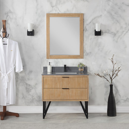 Altair Design Helios 36"" Single Bathroom Vanity in Weathered Pine with Carrara White Composite Stone Countertop