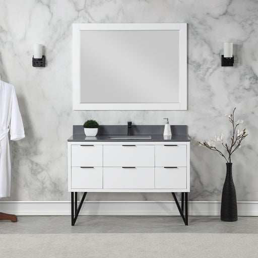 Altair Design Helios 48"" Single Bathroom Vanity in White with Concrete Gray Composite Stone Countertop