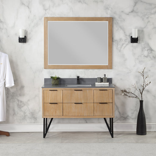 Altair Design Helios 48"" Single Bathroom Vanity in Weathered Pine with Carrara White Composite Stone Countertop
