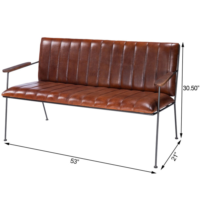 Butler Specialty Company Phoenix Leather & Metal 53""W Bench, Medium Brown 5482330