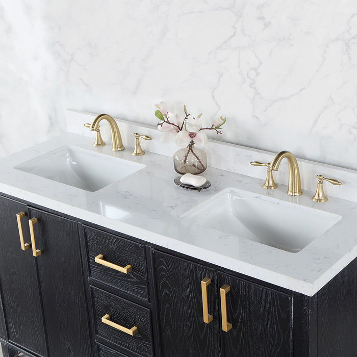 Altair Design Weiser 60"" Double Bathroom Vanity in Black Oak with Aosta White Composite Stone Countertop