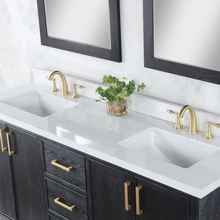 Altair Design Weiser 72"" Double Bathroom Vanity in Black Oak with Aosta White Composite Stone Countertop