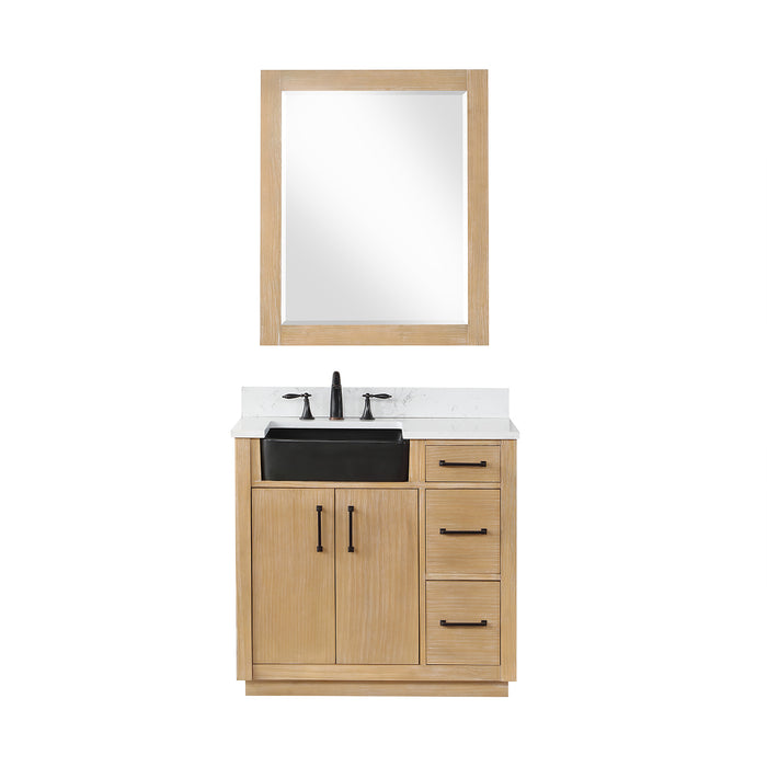 Altair Design Novago 36"" Single Bathroom Vanity in Weathered Pine with Aosta White Composite Stone Countertop and Farmhouse Sink