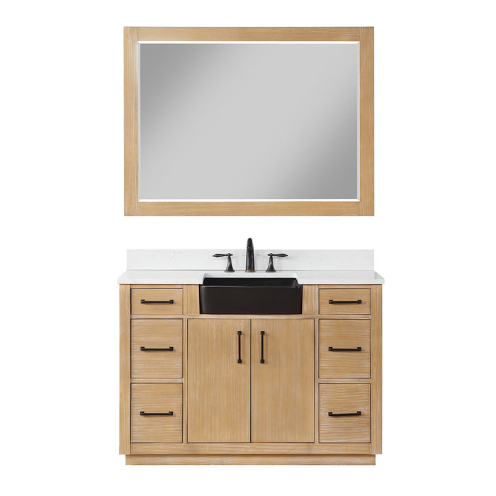 Altair Design Novago 48"" Single Bathroom Vanity in Weathered Pine with Aosta White Composite Stone Countertop and Farmhouse Sink