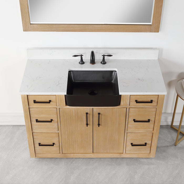 Altair Design Novago 48"" Single Bathroom Vanity in Weathered Pine with Aosta White Composite Stone Countertop and Farmhouse Sink