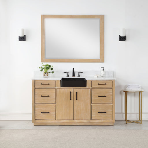 Altair Design Novago 60"" Single Bathroom Vanity in Weathered Pine with Aosta White Composite Stone Countertop and Farmhouse Sink