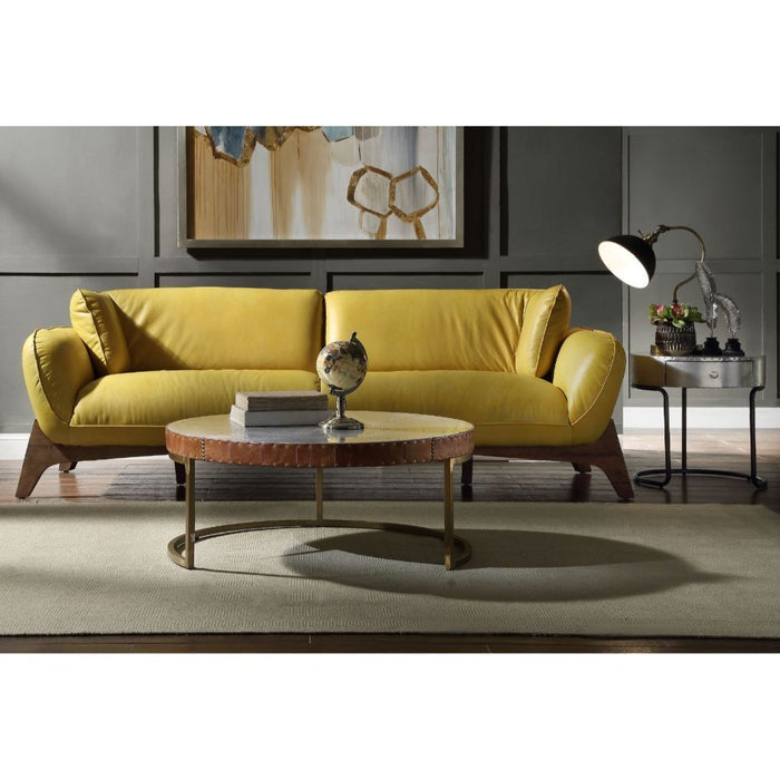 Acme Furniture Pesach Sofa in Mustard Top Grain Leather 55075