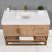 Altair Design Bianco 48"" Single Bathroom Vanity in Light Brown with Brushed Gold Support Base and White Composite Stone Countertop