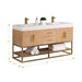 Altair Design Bianco 60"" Double Bathroom Vanity in Light Brown with Brushed Gold Support Base and White Composite Stone Countertop