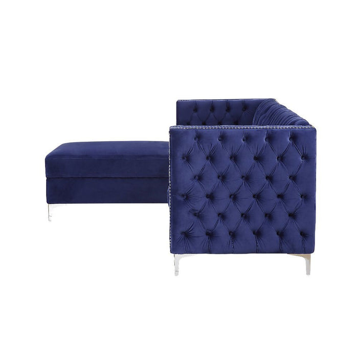 Acme Furniture Sullivan Sectional Sofa Navy Blue Velvet 55490