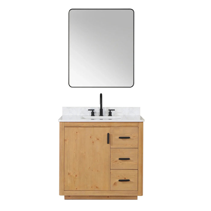 Altair Design Perla 36"" Single Bathroom Vanity in Natural Wood with Grain White Composite Stone Countertop