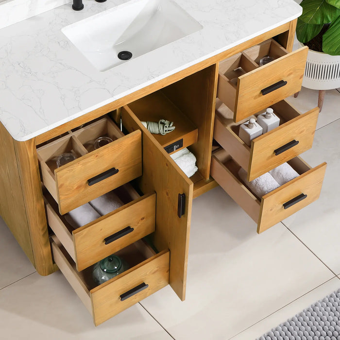 Altair Design Perla 48"" Single Bathroom Vanity in Natural Wood with Grain White Composite Stone Countertop