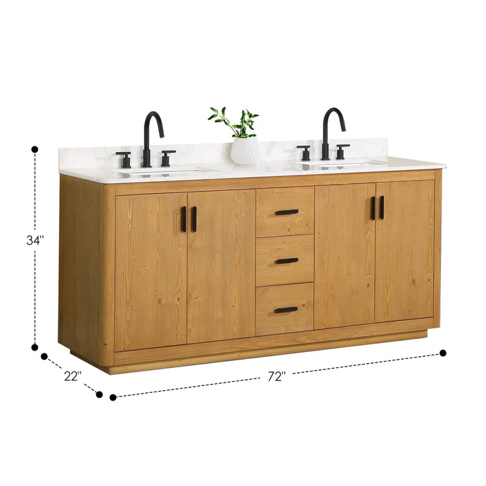 Altair Design Perla 72"" Double Bathroom Vanity in Natural Wood with Grain White Composite Stone Countertop