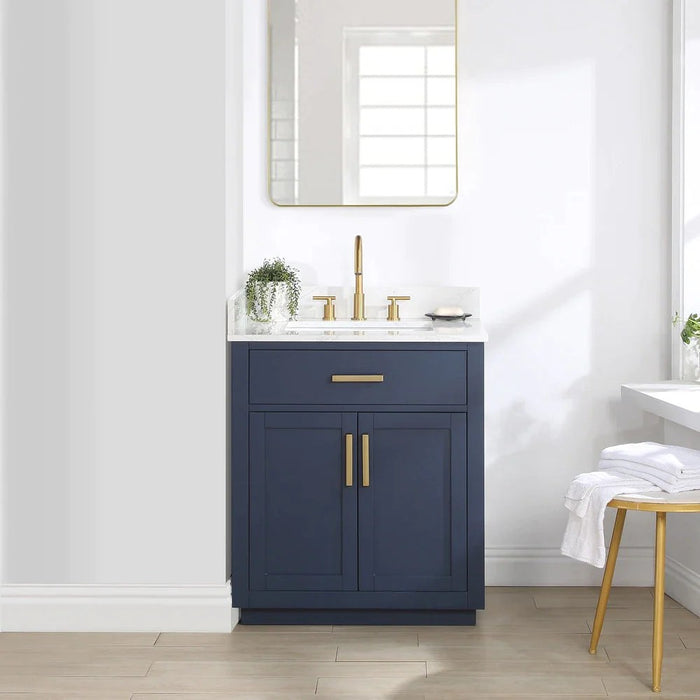 Altair Design Gavino 30"" Single Bathroom Vanity in Royal Blue with Grain White Composite Stone Countertop