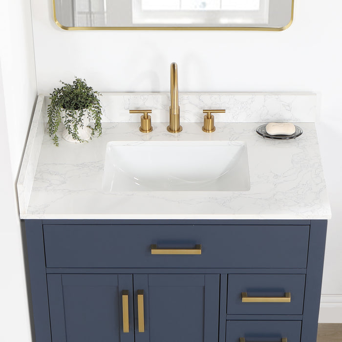 Altair Design Gavino 36"" Single Bathroom Vanity in Royal Blue with Grain White Composite Stone Countertop