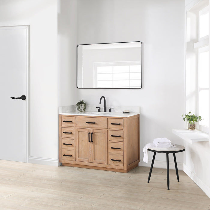 Altair Design Gavino 48"" Single Bathroom Vanity in Light Brown with Grain White Composite Stone Countertop