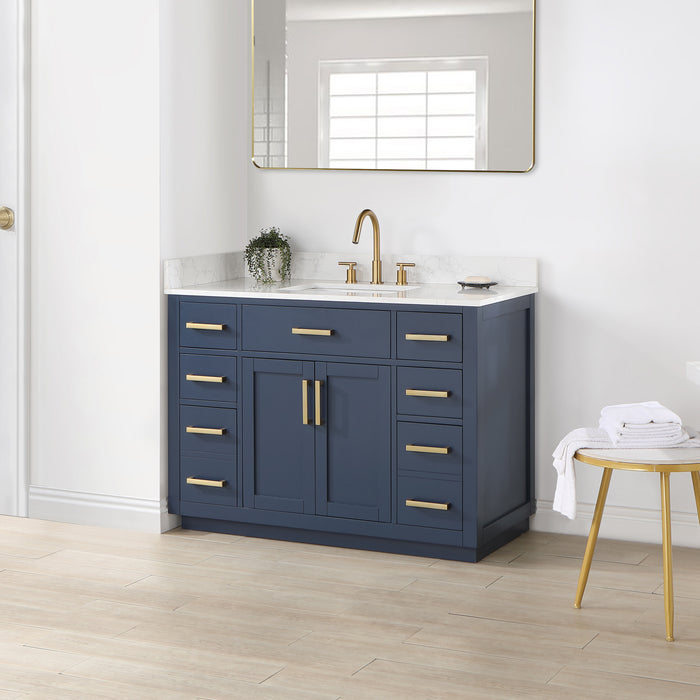 Altair Design Gavino 48"" Single Bathroom Vanity in Royal Blue with Grain White Composite Stone Countertop