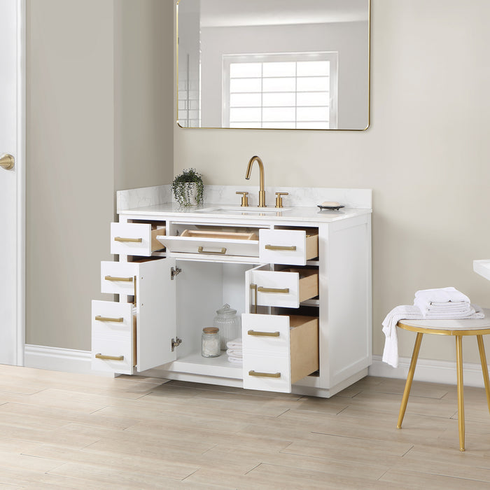 Altair Design Gavino 48"" Single Bathroom Vanity in White with Grain White Composite Stone Countertop