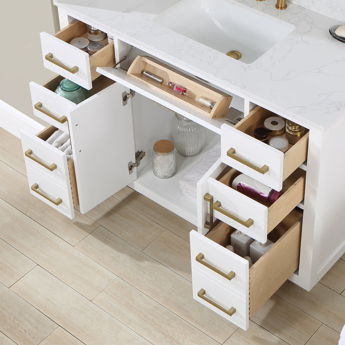 Altair Design Gavino 48"" Single Bathroom Vanity in White with Grain White Composite Stone Countertop