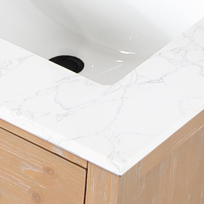 Altair Design Gavino 60"" Double Bathroom Vanity in Light Brown with Grain White Composite Stone Countertop
