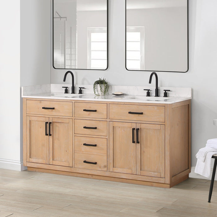 Altair Design Gavino 72"" Double Bathroom Vanity in Light Brown with Grain White Composite Stone Countertop