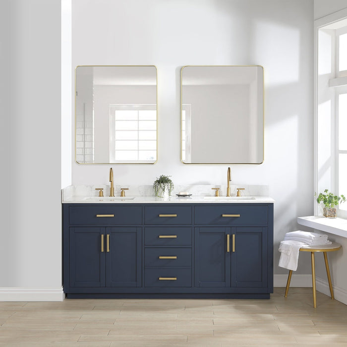 Altair Design Gavino 72"" Double Bathroom Vanity in Royal Blue with Grain White Composite Stone Countertop