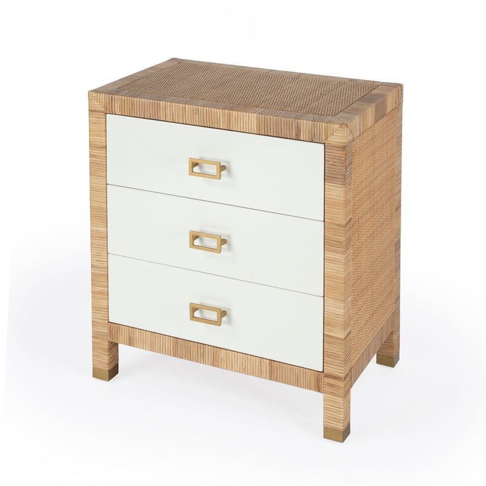 Butler Specialty Company Corfu 3 Drawer Rattan Nightstand, Natural and White 5607350