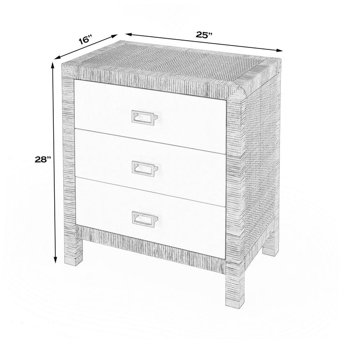 Butler Specialty Company Corfu 3 Drawer Rattan Nightstand, Natural and White 5607350