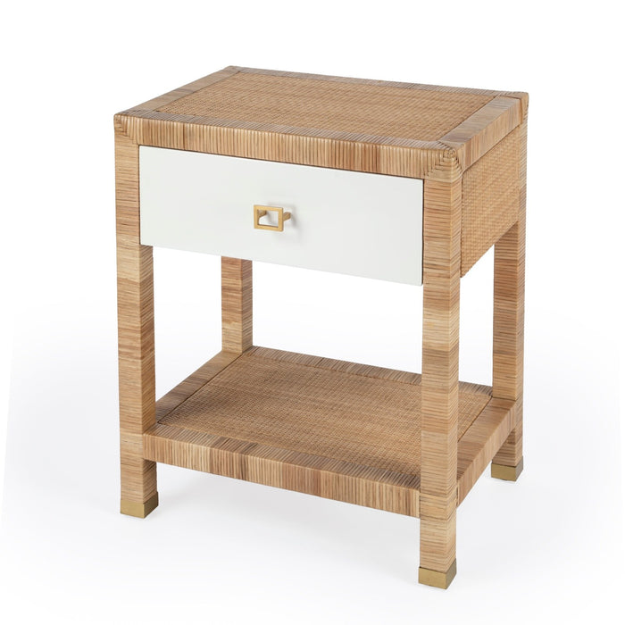 Butler Specialty Company Corfu 1 Drawer Natural Rattan Nightstand, Natural and White 5608350