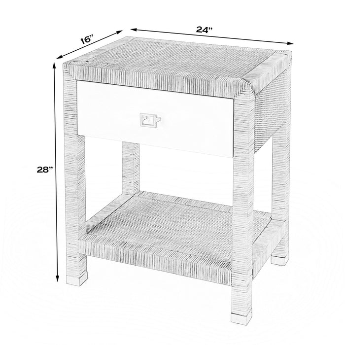Butler Specialty Company Corfu 1 Drawer Natural Rattan Nightstand, Natural and White 5608350