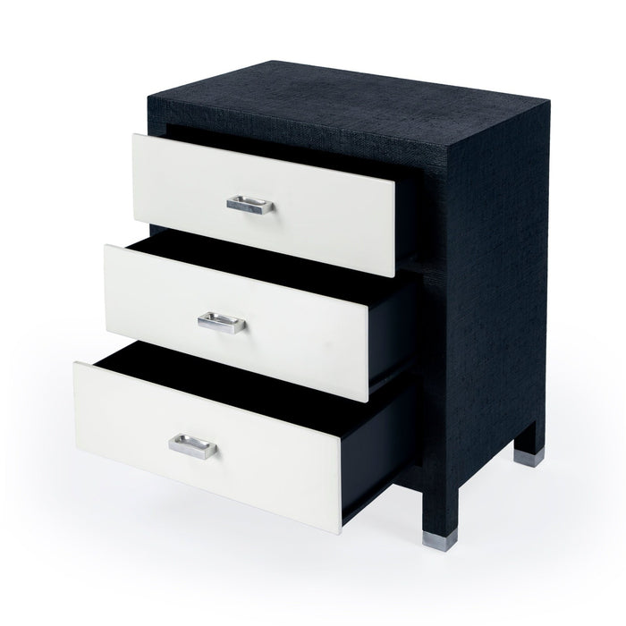 Butler Specialty Company Keros Raffia 3 Drawer Nightstand, Navy and White 5610350