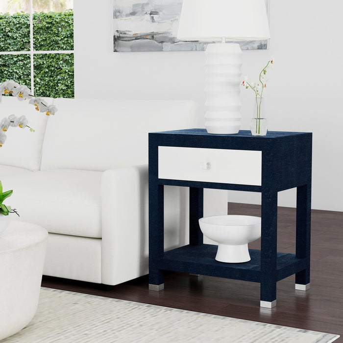Butler Specialty Company Keros 1 Drawer Raffia Nightstand, Navy and White 5611350