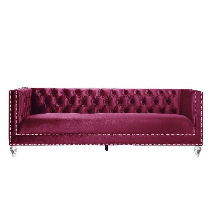 Acme Furniture Heibero Sofa W/2 Pillows Same Lv01400 in Burgundy Velvet 56895