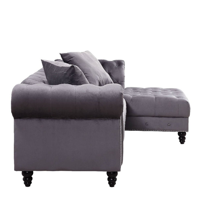 Acme Furniture Adnelis Sectional Sofa W/2 Pillows in Gray Velvet 57325