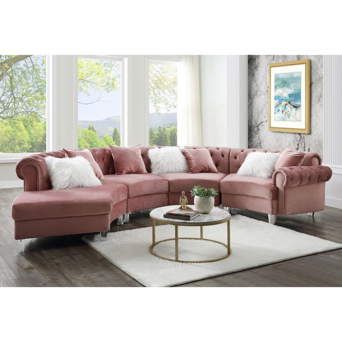 Acme Furniture Ninagold Sectional Sofa in Pink Velvet 57360