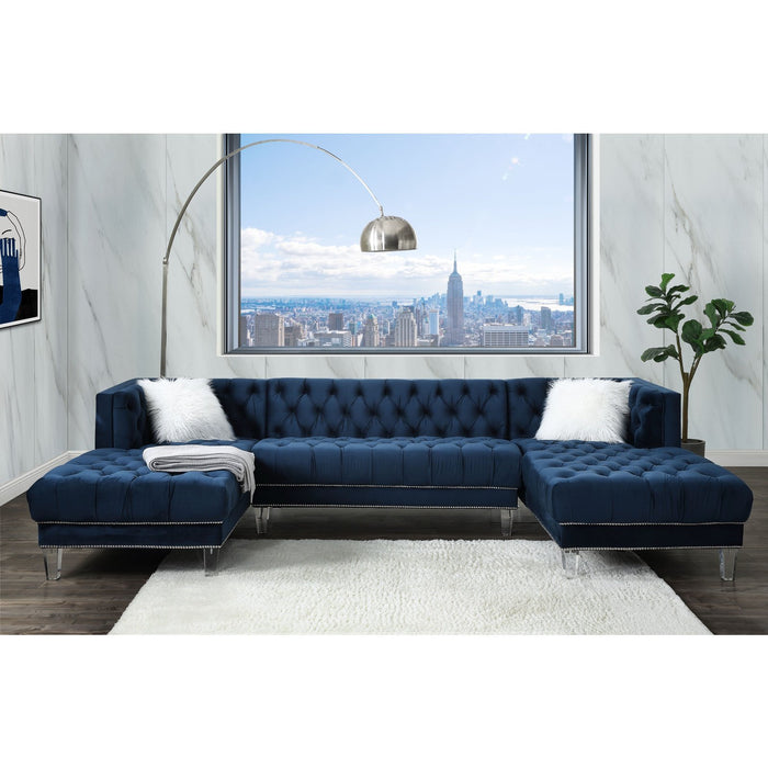 Acme Furniture Ezamia Sectional Sofa in Navy Blue Velvet 57365