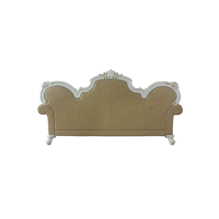 Acme Furniture Picardy Sofa W/5 Pillows in Butterscotch PU & Antique Pearl Finish 58210