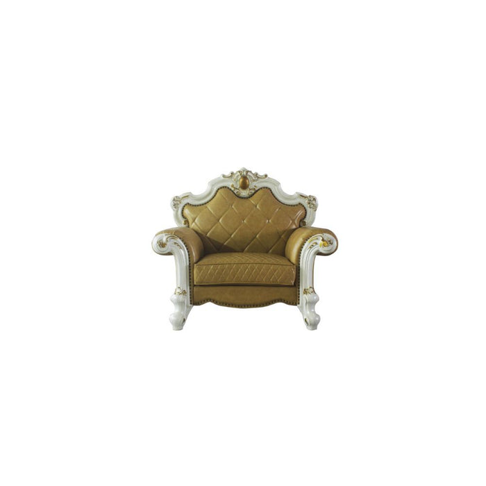 Acme Furniture Picardy Chair W/1 Pillow in Butterscotch PU & Antique Pearl Finish 58212