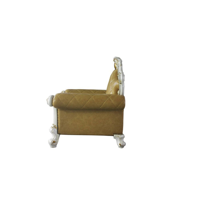 Acme Furniture Picardy Chair W/1 Pillow in Butterscotch PU & Antique Pearl Finish 58212