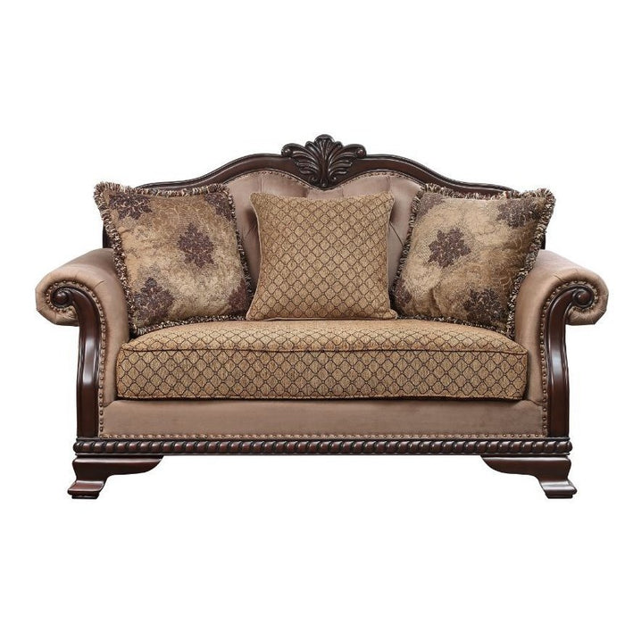 Acme Furniture Chateau De Ville Loveseat W/3 Pillows Same Lv01589 in Fabric & Espresso Finish 58266
