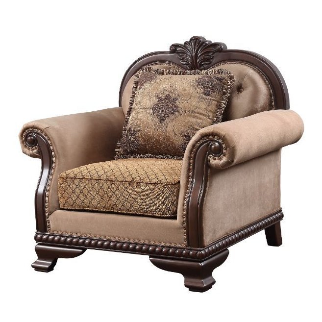 Acme Furniture Chateau De Ville Chair W/1 Pillow Same Lv01590 in Fabric & Espresso Finish 58267