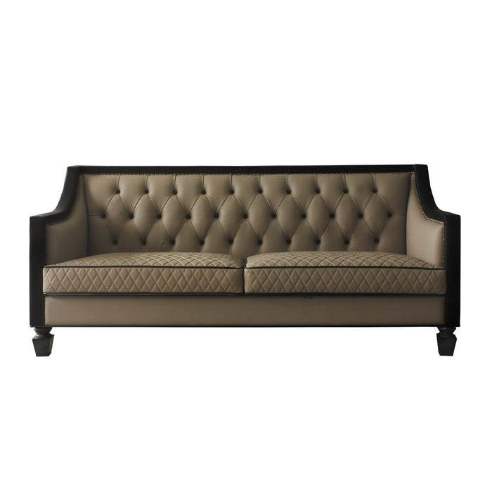 Acme Furniture House Beatrice Sofa W/4 Pillows in Tan PU, Black PU & Charcoal Finish 58815