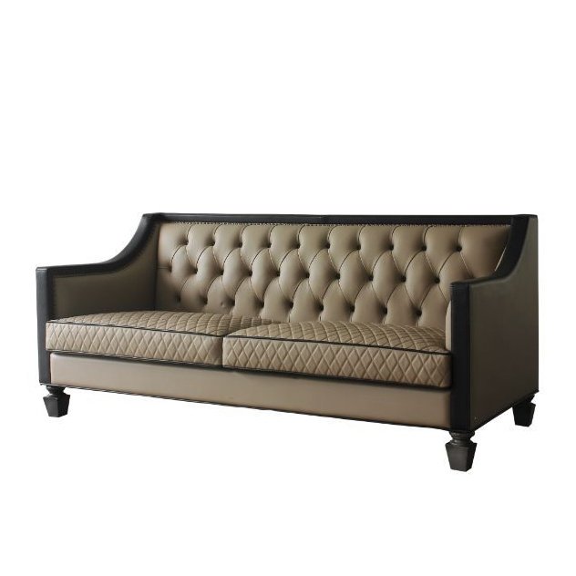 Acme Furniture House Beatrice Sofa W/4 Pillows in Tan PU, Black PU & Charcoal Finish 58815