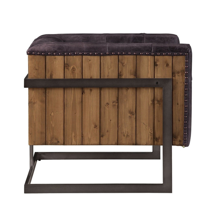 Acme Furniture Sagat Accent Chair in Antique Ebony Top Grain Leather & Rustic Oak Finish 59667