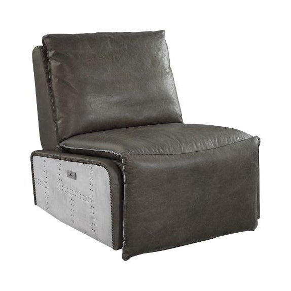 Acme Furniture Metier Power Motion Recliner in Gray Top Grain Leather & Aluminum 59940