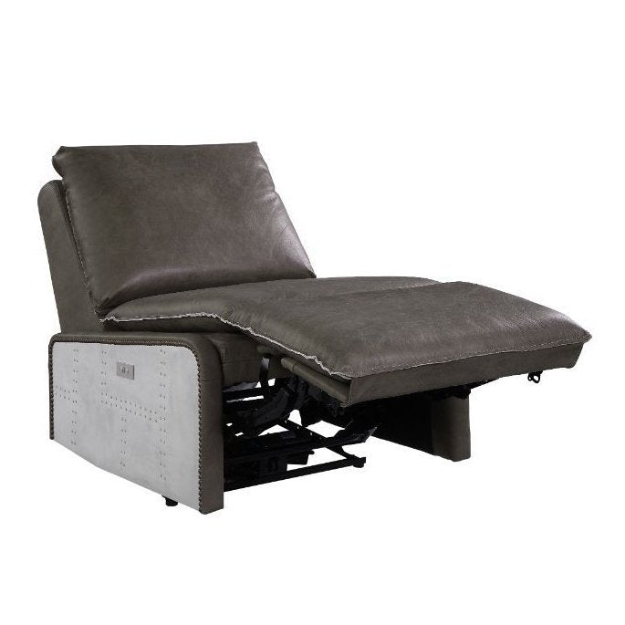 Acme Furniture Metier Power Motion Recliner in Gray Top Grain Leather & Aluminum 59940