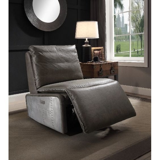 Acme Furniture Metier Power Motion Recliner in Gray Top Grain Leather & Aluminum 59940